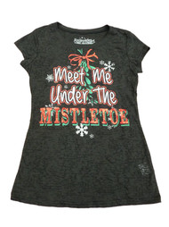 Rocker Girl Women Black Mistletoe Christmas Semi Sheer Fitted Short Sleeve Shirt
