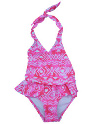 Joe Boxer Girls Pink White Aztec Swimming Suit Swim Halter Bathing Suit