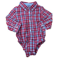 G-Cutee Infant Boys Red Plaid Button Up Creeper Bodysuit