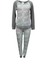 Willow Bay Womens Gray White Leopard Print Pajamas Soft Knit Pajama Sleep Set