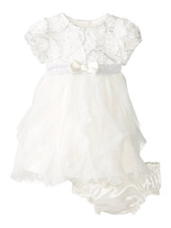 Nannette Infant Girls White Rosette Dress Christmas Formal Holiday Party Dress