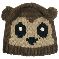 Kid Connection Girl Hand Knit Brown Bear Beanie Winter Hat Stocking Cap Pom