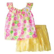 Little Lass Toddler Girls Floral Top & Yellow Skort Scooter Outfit 2 PC Set