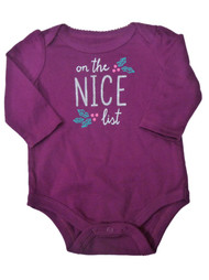 Infant Girls Purple On the Nice List Holiday Bodysuit Christmas Baby Shirt