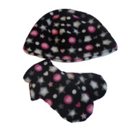 Faded Glory Infant & Toddler Girls Black Stars Fleece Beanie & Mittens Hat Set