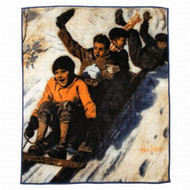 Saturday Evening Post Royal Plush Fleece Kids Sledding Throw Blanket Tobogganing