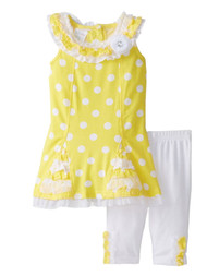 Wonder Kids Infant Girls Yellow White Dot Top Legging Pants Outfit 2 PC Set