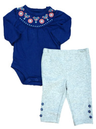Carters Infant Girls Blue & Gray Bodysuit & Leggings Outfit 2 PC Set
