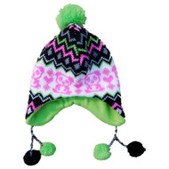 Yak Pak Girls Colorful Panda & Chevron Winter Peruvian Trapper Hat With Pom-Poms