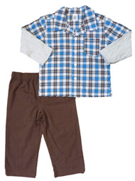 Carter's Infant Boys Blue & Brown Plaid Button Up Shirt & Pants Set