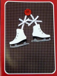 Trimmery Brown Red Ice Skates Christmas Cards