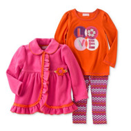 Kids Headquarters Infant Girl 3 Piece Set Love Shirt Stripe Leggings Jacket
