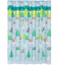 St Nicholas Square Sledding Penguin Christmas Fabric Shower Curtain Holiday