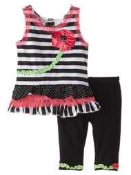 Young Hearts Infant Girls Striped Sleeveless Shirt & Leggings 2 Piece Outfit