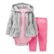 Carters Infant Girls 3 Piece Set Gray Dot Hoodie Pink Leggings Stripe Shirt