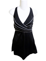 Tropical Escape Womens Black & White 1 Piece Swimsuit Swim Dress