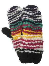Urbanology Womens Colorful Chunky Black Stripes Winter Mittens