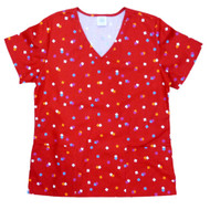 Simply Basic Womens Red Confetti Medical Smock Nurse Scrubs Shirt Top