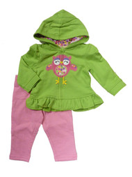 Kids Headquarters Infant Girl Set Green Bird Hoddie Sweatshirt Pink Leggings