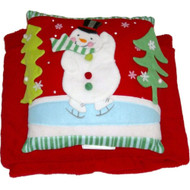 Holiday Time Pom Pom Snowman Accent Pillow & Super Soft Red Throw Blanket Set