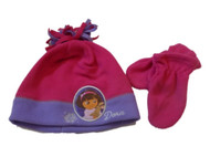 Nickelodeon Toddler Girls Pink Fleece Dora The Explorer Hat & Mittens Beanie Set