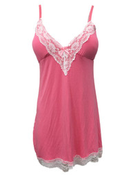 Kathy Ireland Womens Pink Coral Lacy Chemise Knit Nightie Nightgown Gown