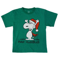Peanuts Boys Green Christmas T-Shirt Paw Humbug Snoopy Shirt