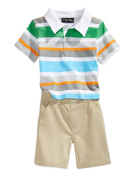 Only Kids Infant Boys 2 Piece Colorful Striped Polo T-Shirt & Khaki Shorts