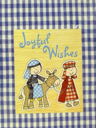 Trimmerry Blue Plaid Mary & Joseph on a Donkey Christian Christmas Cards