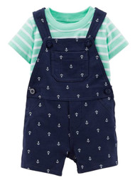 Carters Infant Boys 2 Piece Striped T-Shirt Blue Shortall Boat Anchor Overall