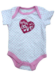 Infant Girl Made With Love White Pink Heart Creeper Valentines Day Bodysuit