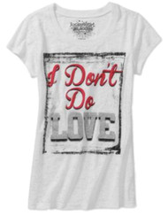 Rocker Girl Junior Womens White Glitter I don't Do Love T-Shirt Valentines