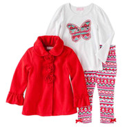 Kids Headquarters Infant Girl Butterfly Outfit Shirt Leggings Fleece Jacket Set