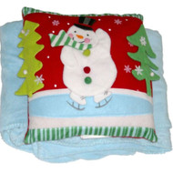 Holiday Time Pom Pom Snowman Accent Pillow & Super Soft Blue Throw Blanket Set