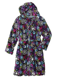 Joe Boxer Girl Black Fleece Snowflake Hoodie Bath Robe House Coat Shower Wrap
