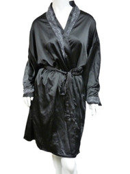 Vanity Fair Womens Silky Black Robe Lace Front Housecoat Negligee Cover Up