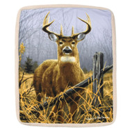 Hautman Brothers Foggy Morning Buck Deer Sherpa Trim Fleece Throw Blanket Soft