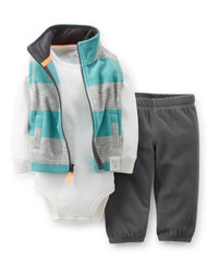 Carters Infant Boys 3 Piece Macho Man Outfit Sweat Pants Creeper Jacket Vest