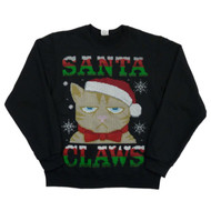 Holiday Party Mens Black Santa Claws Christmas Kitty Cat Sweatshirt
