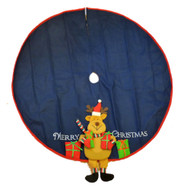 Holiday Time Blue Felt Reindeer Merry Christmas Tree Skirt Xmas Holiday