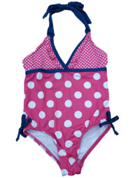 Pink Platinum Girls Pink Polka Dot Halter Swimming Suit Bathing Suit 1 PC Size 4