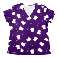 Simply Basic Womens Purple Pencil Notepad Medical Smock Nurse Scrubs Shirt Top
