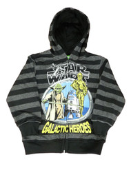 Star Wars Yoda R2-D2 C-3PO Boys Black Striped Zip Up Hoodie Sweatshirt