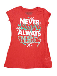 Rocker Girl Junior Women Red Naughty Nice Christmas Semi Sheer Fitted Shirt