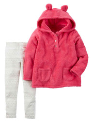 Carters Infant Girls 2 Piece Set Plush Pink Hoodie & Sparkle Leggings Outfit