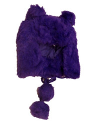 Womens Plush Purple Faux Fur Trapper Hat Pom Pom Aviator