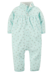 Carters Infant Girls Turquoise Blue Heart Print Jumpsuit Coverall Outfit