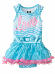 Baby Glam Infant Girls Blue Love Satin Dress Tutu Bodysuit Creeper