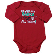Infant Boy Red Just Like Santa Stay Up All Night Creeper Christmas Bodysuit