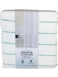 Home Classics Teal Blue Embroidered Fabric Shower Curtain Stitched Lines Bath